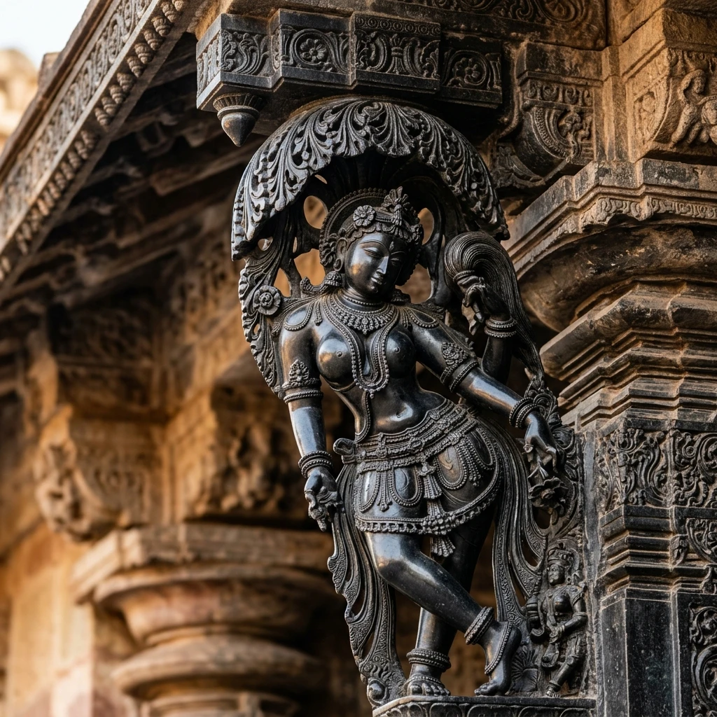 Intricate stone carving and architectural details of Kakatiya Rudreshwara (Ramappa) Temple