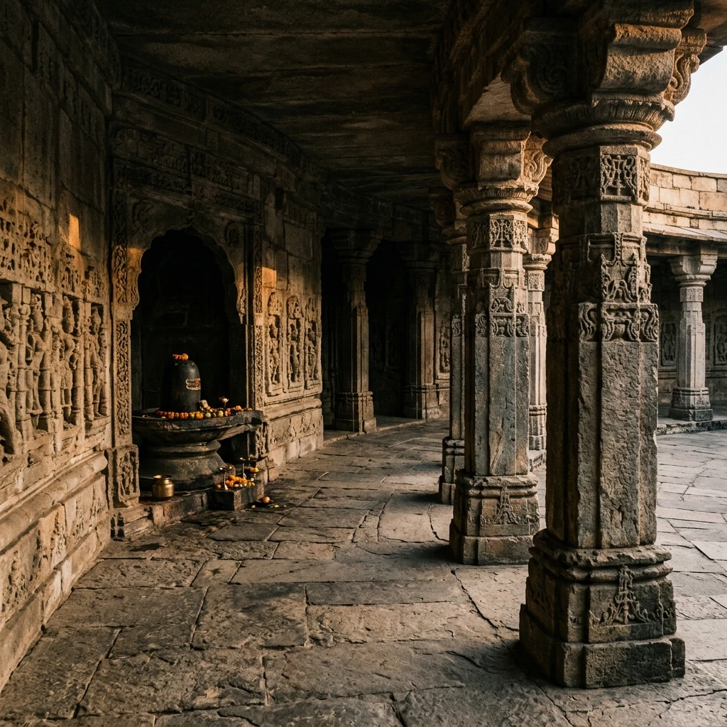 Intricate stone carving and architectural details of Chausath Yogini Temple