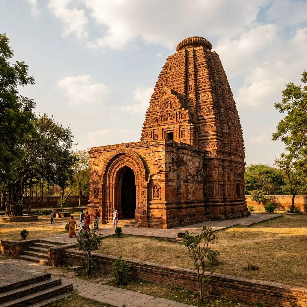 Dramatic view of the historic structures at Bhitargaon Terracotta Temple