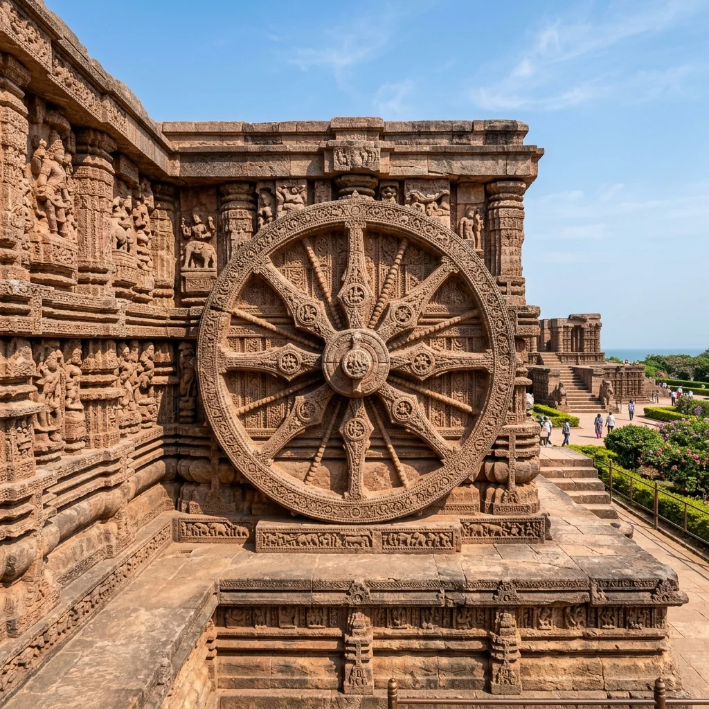 Intricate stone carving and architectural details of Konark Sun Temple