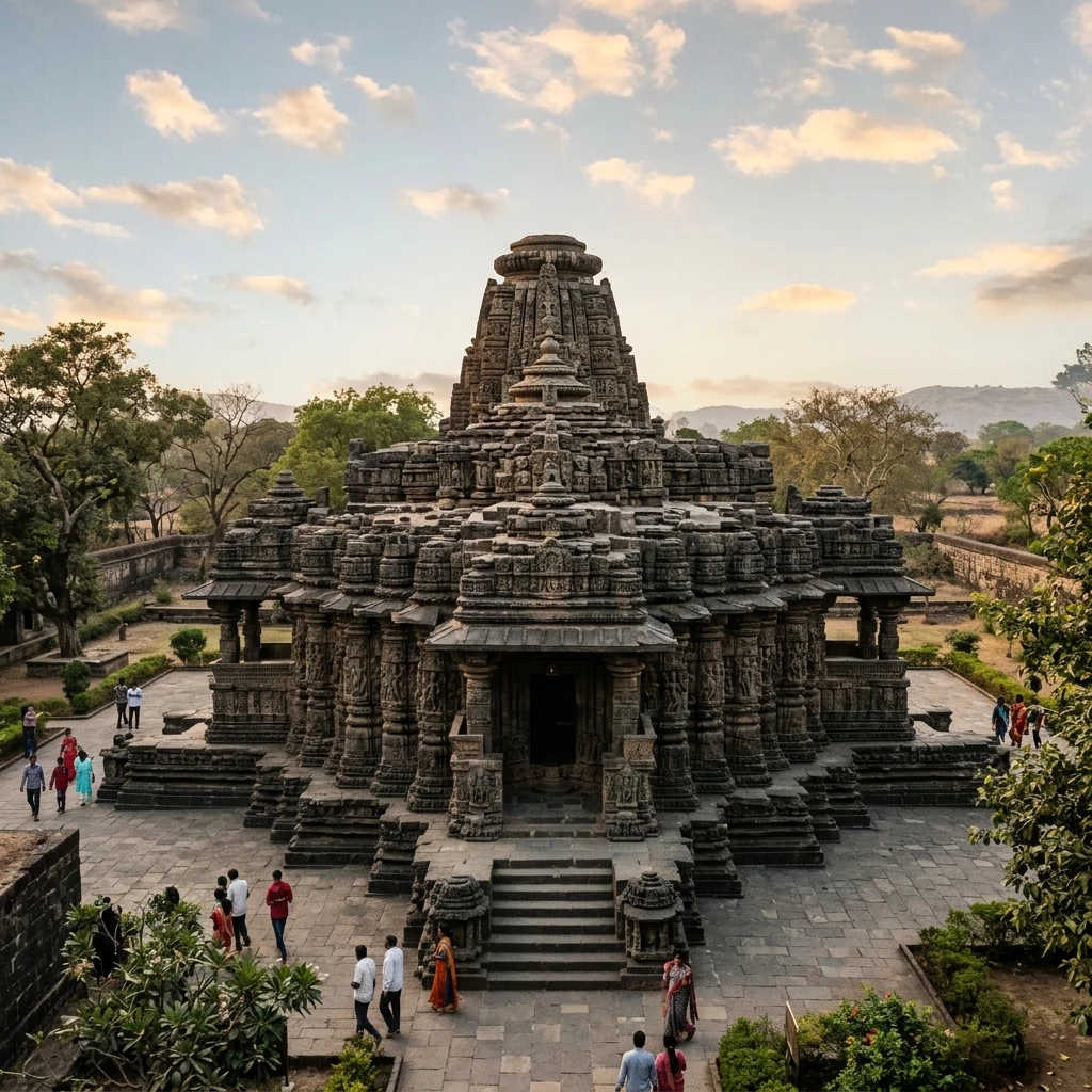 Dramatic view of the historic structures at Ambernath Shiva Temple