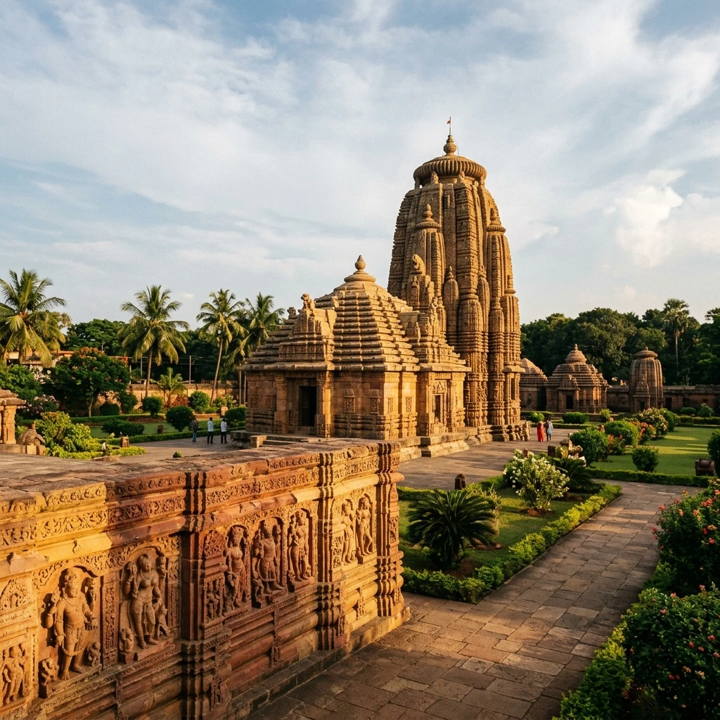Dramatic view of the historic structures at Bhubaneswar Rajarani Temple