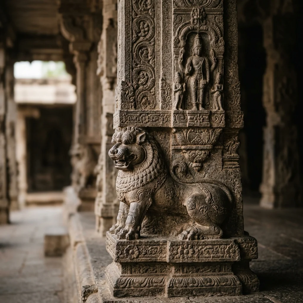 Intricate stone carving and architectural details of Vaikuntha Perumal Temple