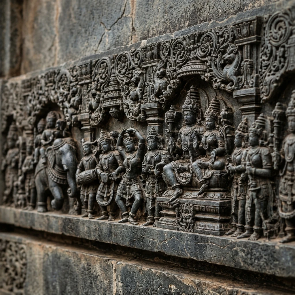 Intricate stone carving and architectural details of Lakshminarayana Temple in Hosaholalu