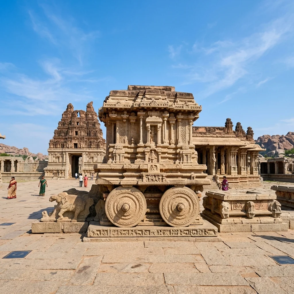 The iconic granite Stone Chariot of Vittala Temple at Hampi