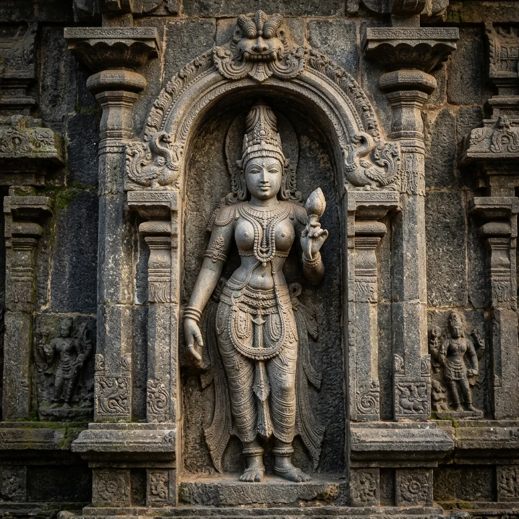 Intricate stone carving and architectural details of Nageswaraswamy Temple