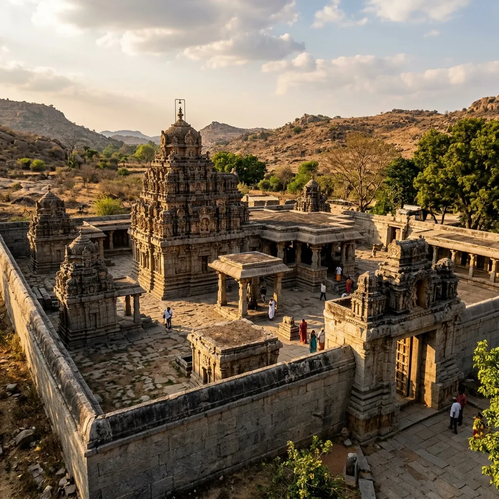 Dramatic view of the historic structures at Ramalingeshwara Temple in Avani