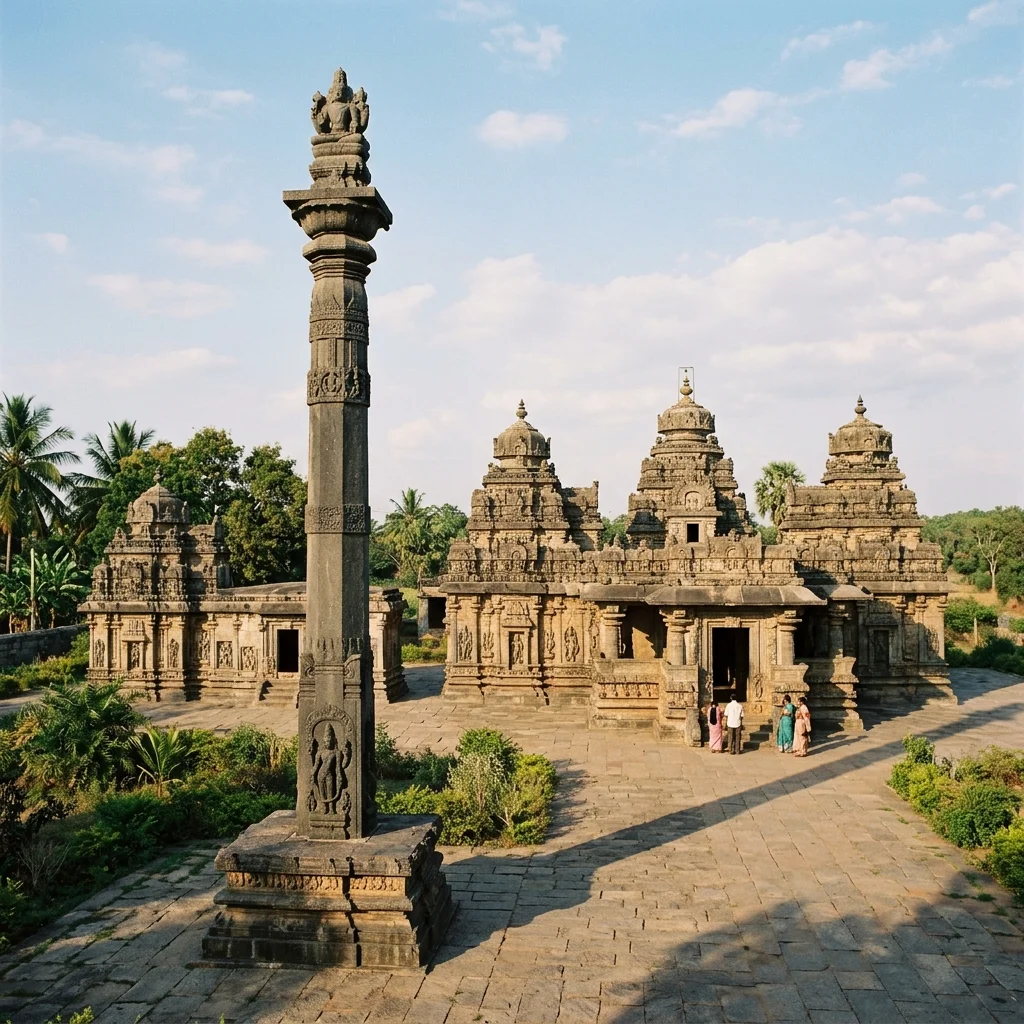 Dramatic view of the historic structures at Panchakuta Basadi