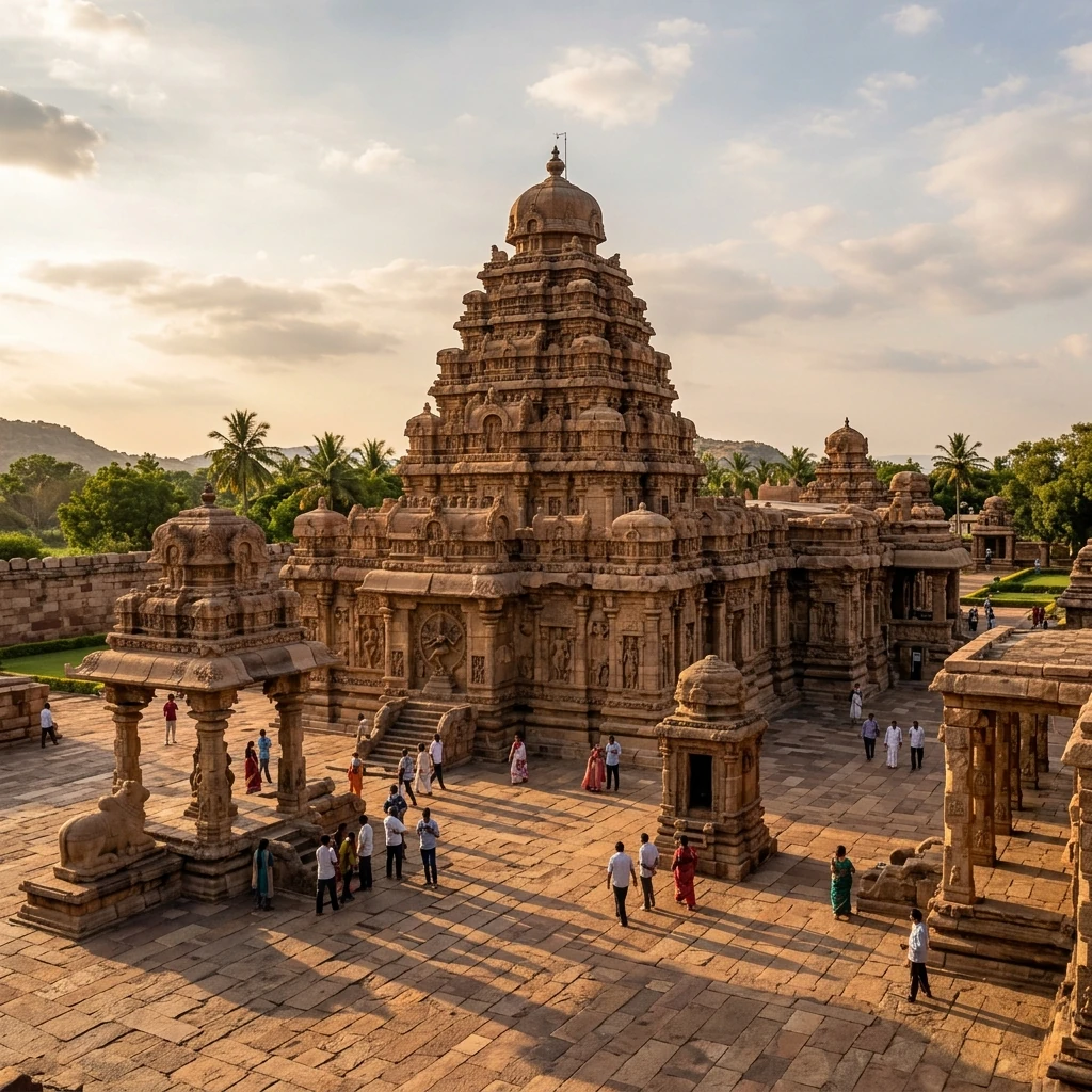 Dramatic view of the historic structures at Pattadakal Virupaksha Temple