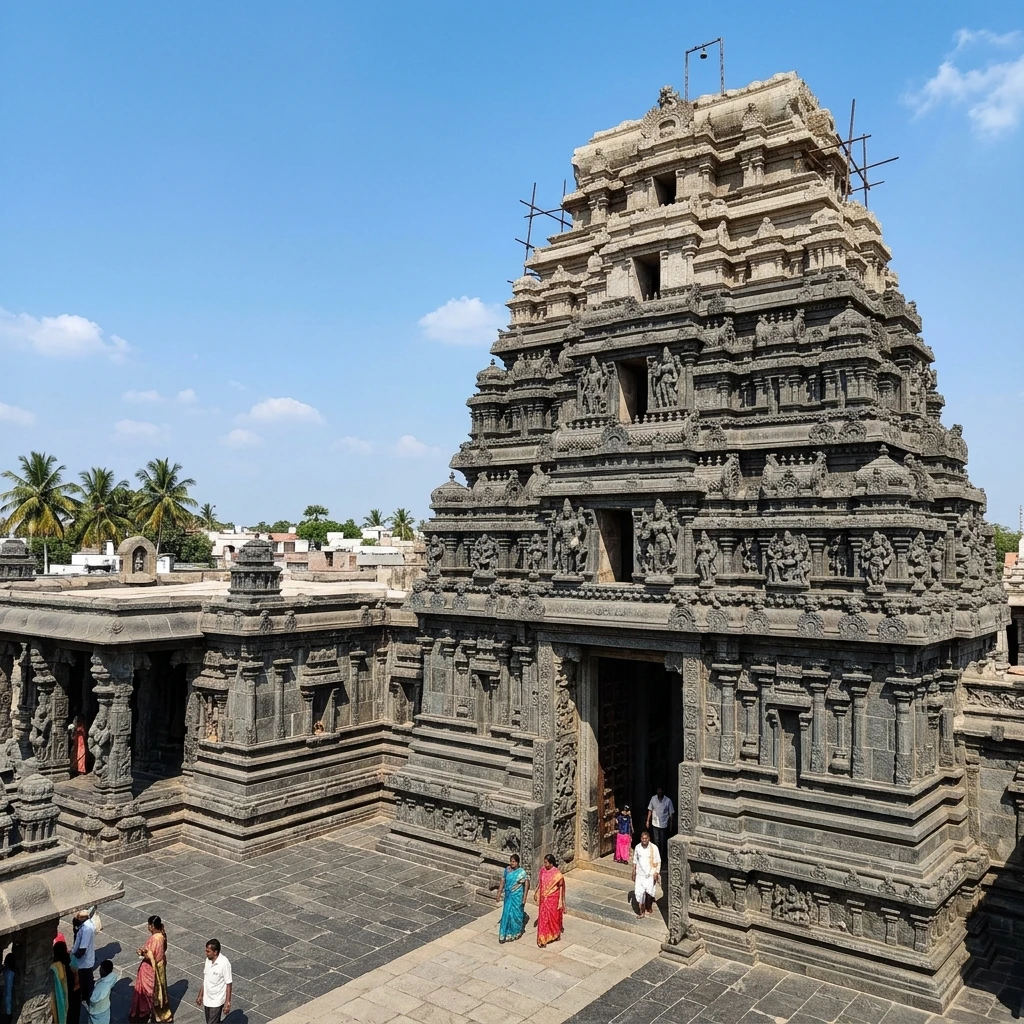 Dramatic view of the historic structures at Bugga Ramalingeswara Temple, Tadpatri