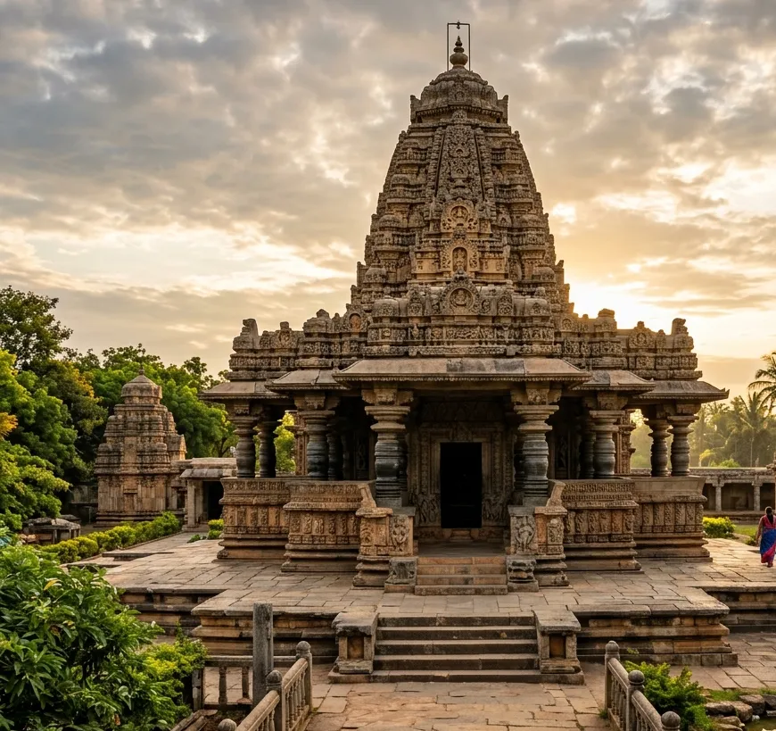 Dramatic view of the historic structures at Kadwaha Monastic Temple Complex