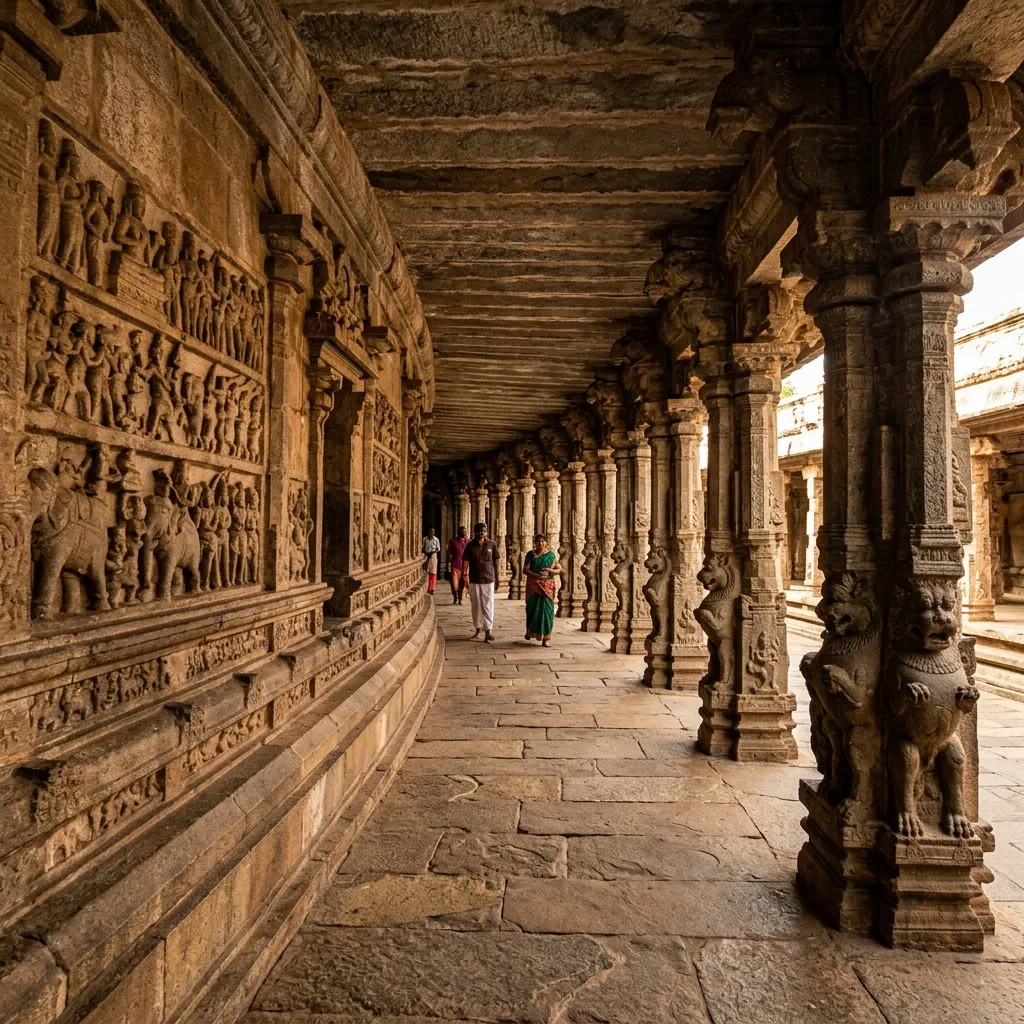 Dramatic view of the historic structures at Vaikuntha Perumal Temple