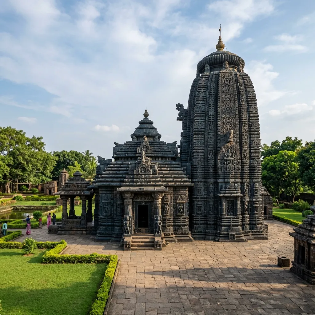 Dramatic view of the historic structures at Kichakeswari Temple, Khiching